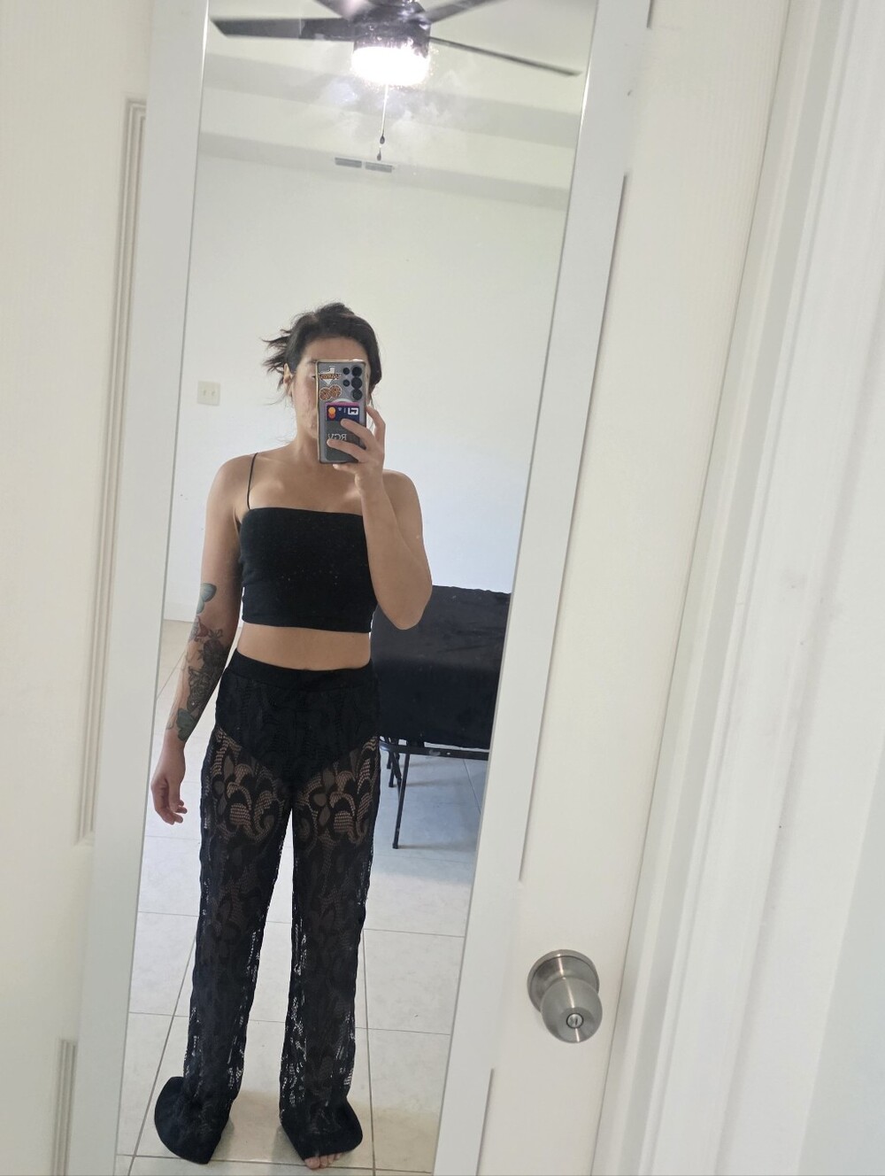 Black Sheer Mesh Pants Medium See Through High Rise Cover Up Festival Beach Pant